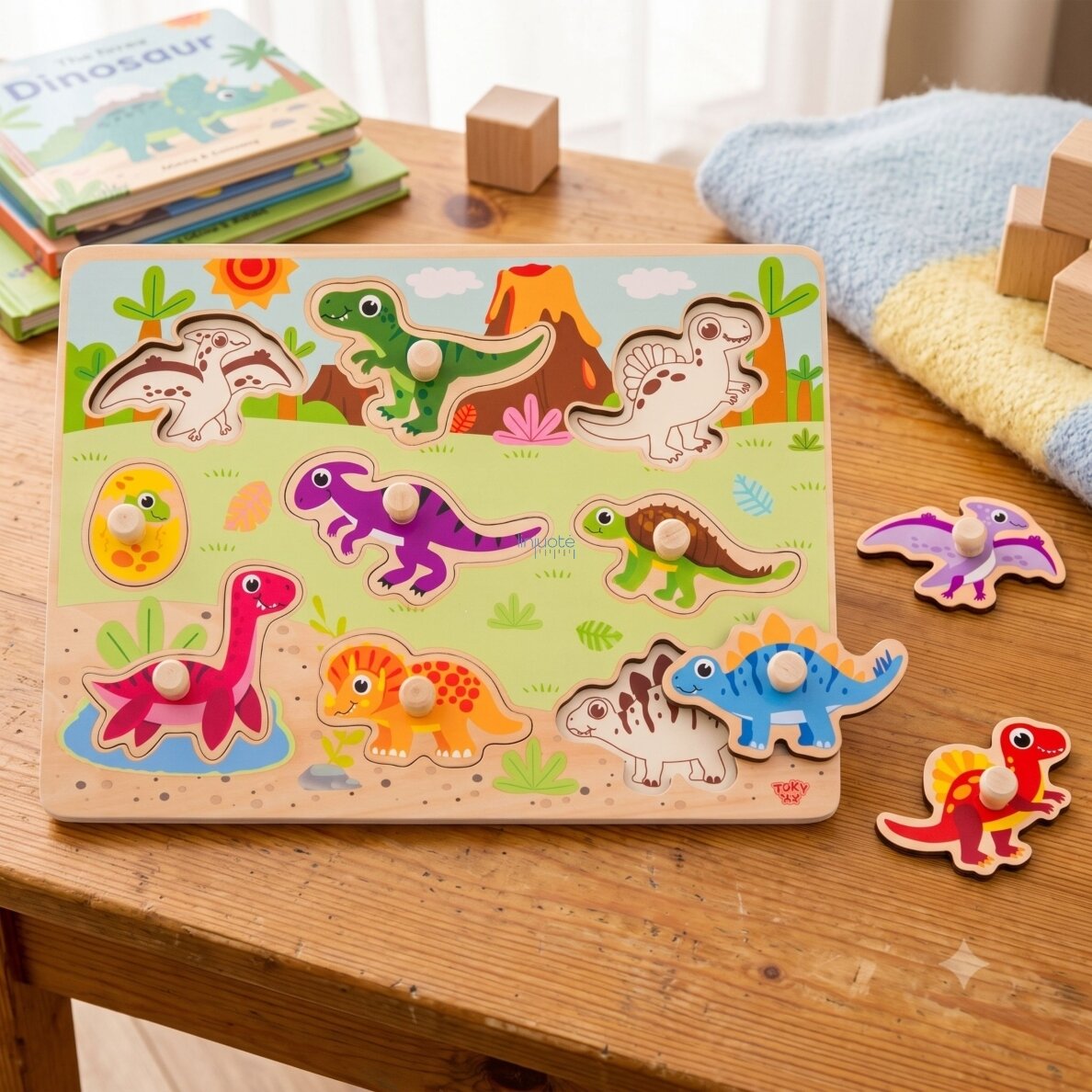 TOOKY TOY Medinės Montessori dėlionės Dinozaurai Formos 2 TOOKY TOY Medinės Montessori dėlionės Dinozaurai Formos 2