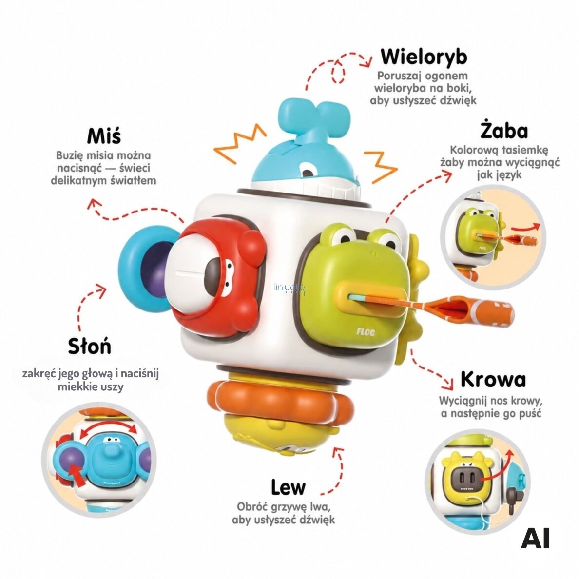 WOOPIE BABY Sensorinis kubas 6in1 - Gyvūnėliai 2