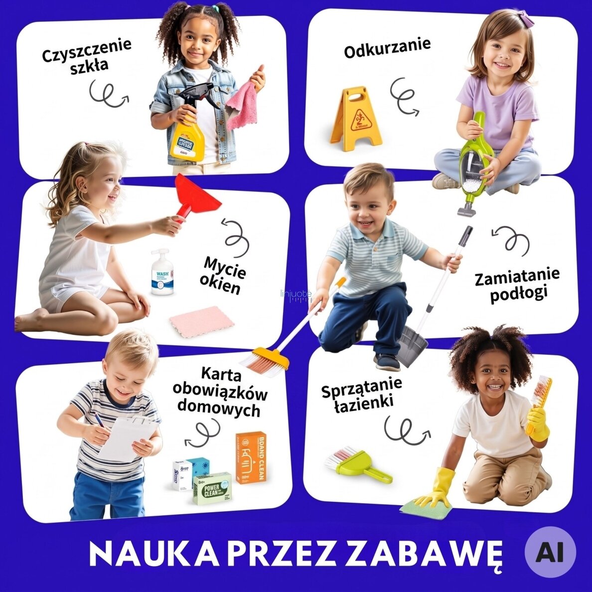 Woopie valymo rinkinys vaikams – vežimėlis, dulkių siurblys, priedai XXL 22 vnt. 1