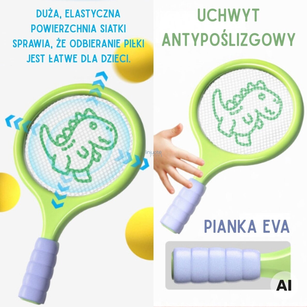 WOOPIE Badmintono ir teniso raketės su putų kamuoliuku ir plunksniuku Dinozauras 2