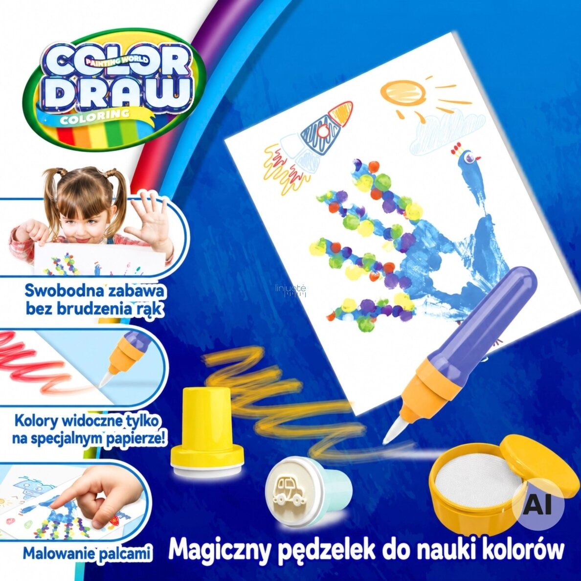 WOOPIE Magiškas teptukas kūrybinis piešimo rinkinys antspaudai vaikams 3+ 6 WOOPIE Magiškas teptukas kūrybinis piešimo rinkinys antspaudai vaikams 3+ 6