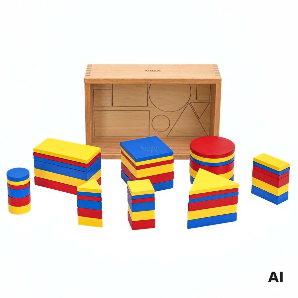 Medinės Dienes kaladėlės Geometrinės figūros Viga Toys Montessori 3
