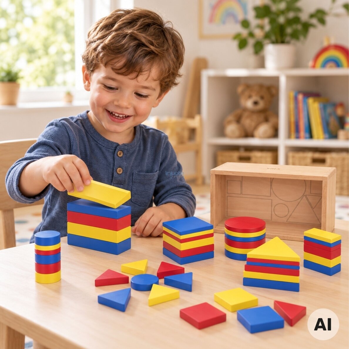 Medinės Dienes kaladėlės Geometrinės figūros Viga Toys Montessori 1