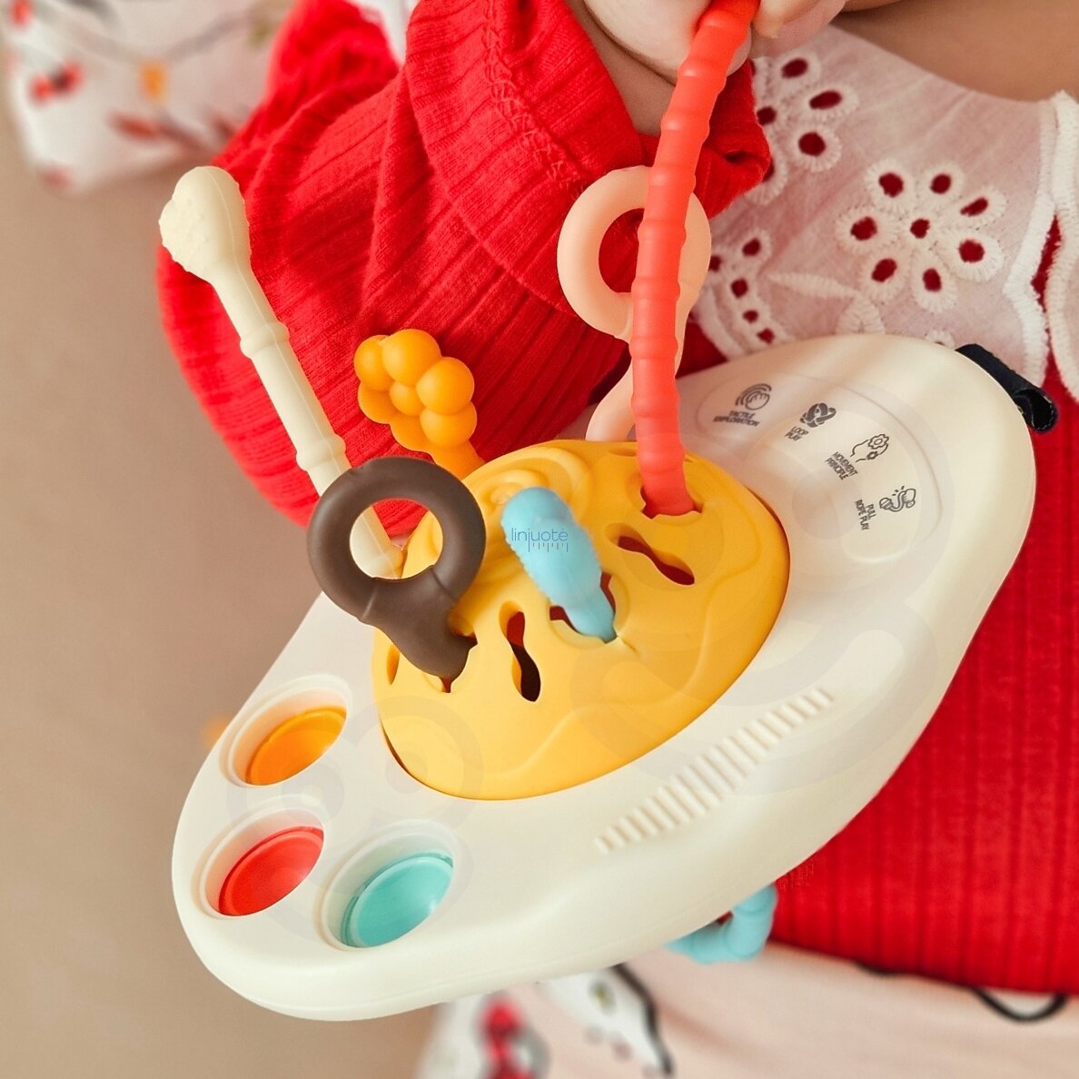 WOOPIE BABY Montessori sensorinis žaislas kramtukas barškutis daugiafunkcis UFO 4
