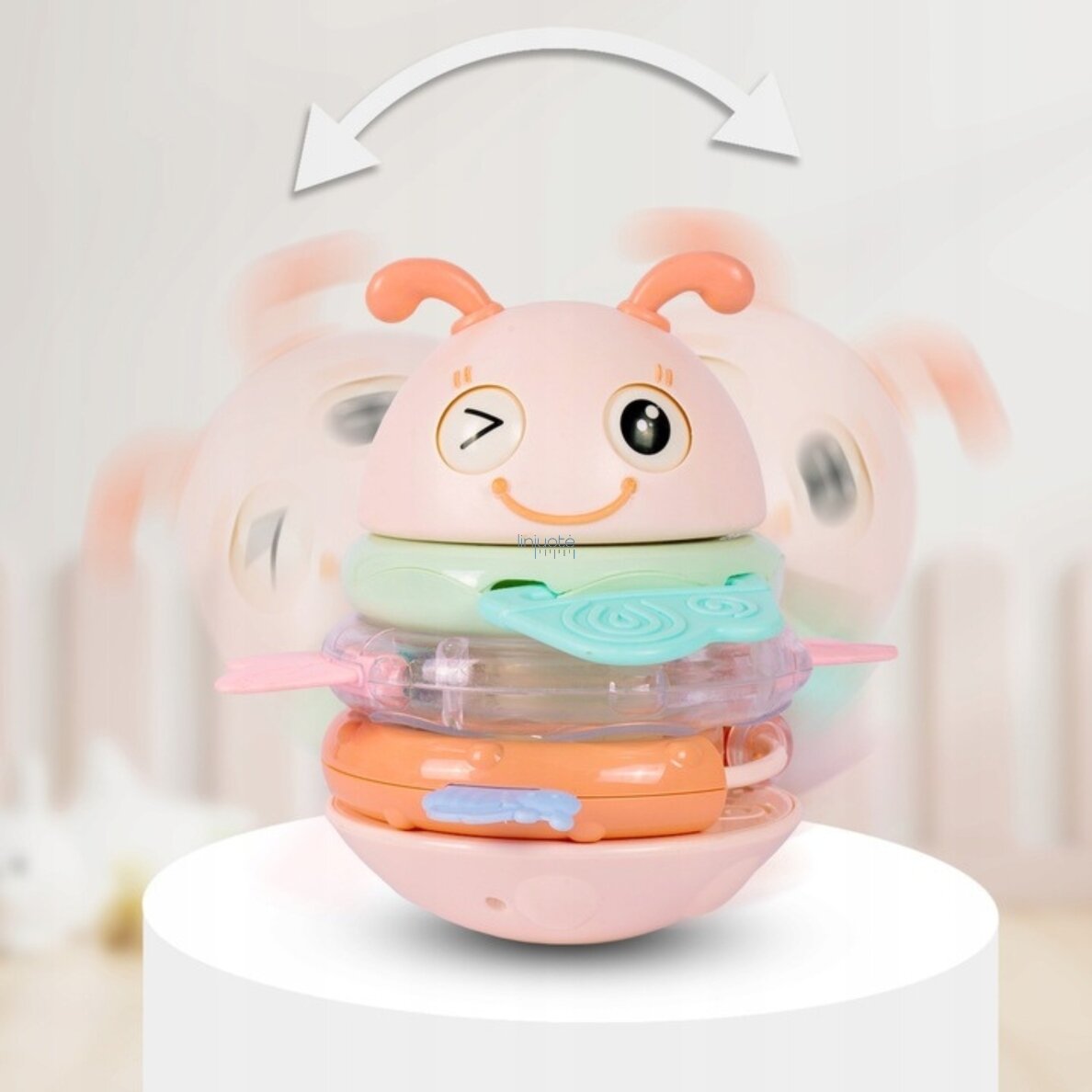 WOOPIE Baby Vaikiškas stumk-stovėk (vanka-vstanka) jutiminis žaislas 2in1 barškutis kramtukas rožinis 2 WOOPIE Baby Vaikiškas stumk-stovėk (vanka-vstanka) jutiminis žaislas 2in1 barškutis kramtukas rožinis 2