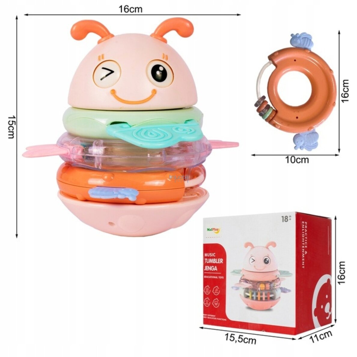 WOOPIE Baby Vaikiškas stumk-stovėk (vanka-vstanka) jutiminis žaislas 2in1 barškutis kramtukas rožinis 7 WOOPIE Baby Vaikiškas stumk-stovėk (vanka-vstanka) jutiminis žaislas 2in1 barškutis kramtukas rožinis 7