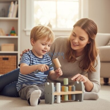 Viga PolarB Medinis Montessori plaktukas-kaladėlė su plaktuku Pingvinukas Viga PolarB Medinis Montessori plaktukas-kaladėlė su plaktuku Pingvinukas
