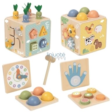 TOOKY TOY Medinė pavasarinė edukacinė kubo formos dėlionė 5in1 TOOKY TOY Medinė pavasarinė edukacinė kubo formos dėlionė 5in1