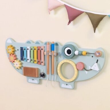 TOOKY TOY Medinė manipuliacinė lenta Krokodilas 3 el.
