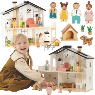TOOKY TOY Medinis lėlių namelis su priedais ir šeimynėle 20 el.