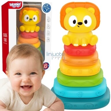 WOOPIE BABY Sensorinė piramidė Bokštas dėlionė Liūtas 6m+