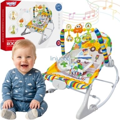 WOOPY BABY Interaktyvus supamasis gultukas su vibracijomis ir lankeliu, įvairiaspalvis
