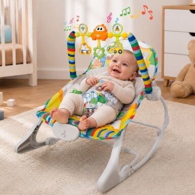 WOOPY BABY Interaktyvus supamasis gultukas su vibracijomis ir lankeliu, įvairiaspalvis