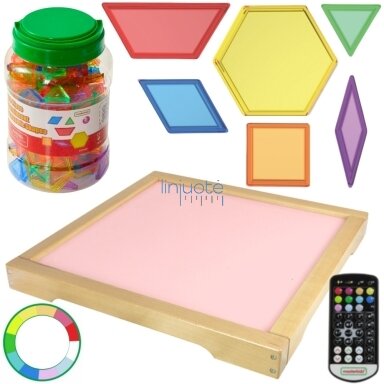 MASTERKIDZ LED šviesos panelis spalvų keitimas pulteliu + Montessori kaladėlės mozaika 140 vnt.