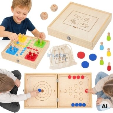 VIGA medinis vikrumo žaidimas 4in1 Stalo ledo ritulys Kerlingas Boulingas Ludo VIGA medinis vikrumo žaidimas 4in1 Stalo ledo ritulys Kerlingas Boulingas Ludo
