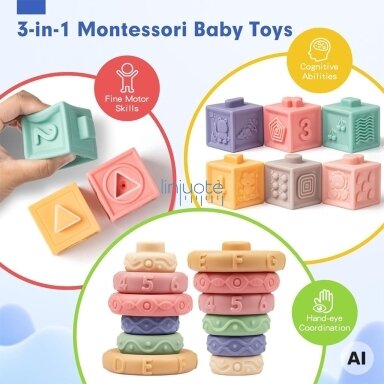 WOOPIE BABY Minkšti sensoriniai kaladėlės-kramtukai 23 vnt.
