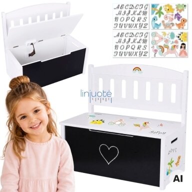Tooky Toy Medinė 3 viename žaislų dėžė suolelis su piešimo lentele