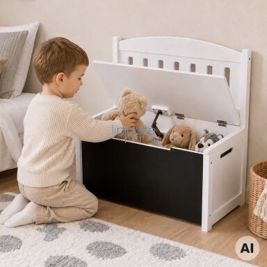 Tooky Toy Medinė 3 viename žaislų dėžė suolelis su piešimo lentele