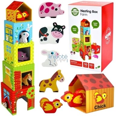 WOOPIE GREEN Edukacinė bokštelio dėlionė Ūkis dėžutėse + figūrėlės 10 el. WOOPIE GREEN Edukacinė bokštelio dėlionė Ūkis dėžutėse + figūrėlės 10 el.