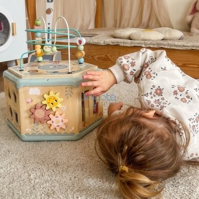 TOOKY TOY Interaktyvus medinis Montessori šešiakampis atidaromas dėžutės tipo žaislas 5