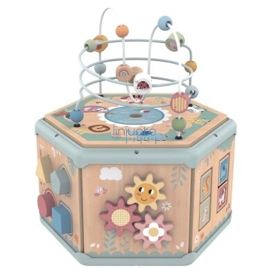 TOOKY TOY Interaktyvus medinis Montessori šešiakampis atidaromas dėžutės tipo žaislas 12