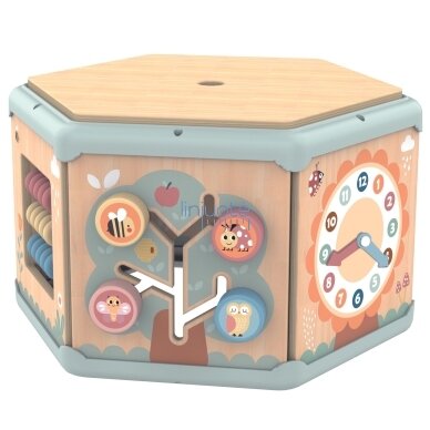 TOOKY TOY Interaktyvus medinis Montessori šešiakampis atidaromas dėžutės tipo žaislas 14