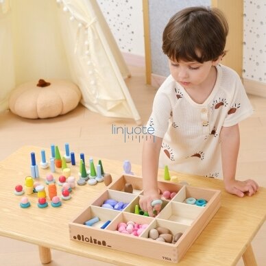VIGA Edukacinės medinės kaladėlės Montessori dėlionė Sorter 141 el. 4