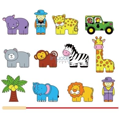 VIGA Medinė verimo ir suvarstymo dėlionė Kaladėlės Safari ZOO Montessori 2