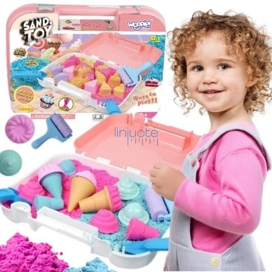 WOOPIE Kinetinio smėlio rinkinys Ledai lagamine 1 kg + priedai WOOPIE Kinetinio smėlio rinkinys Ledai lagamine 1 kg + priedai