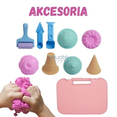 WOOPIE Kinetinio smėlio rinkinys Ledai lagamine 1 kg + priedai 1