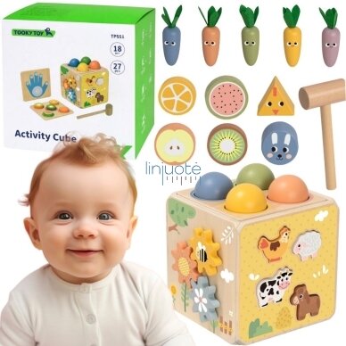 TOOKY TOY Medinė pavasarinė edukacinė kubo formos dėlionė 5in1 TOOKY TOY Medinė pavasarinė edukacinė kubo formos dėlionė 5in1