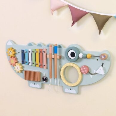 TOOKY TOY Medinė manipuliacinė lenta Krokodilas 3 el. 1
