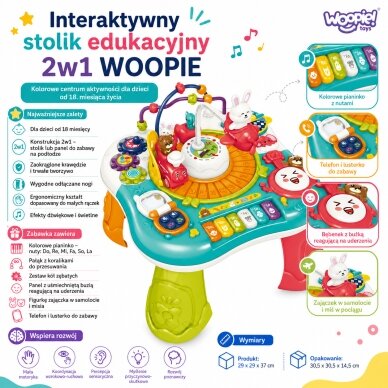 WOOPIE BABY Edukacinis interaktyvus staliukas 2in1 Pianinas Garsai 2