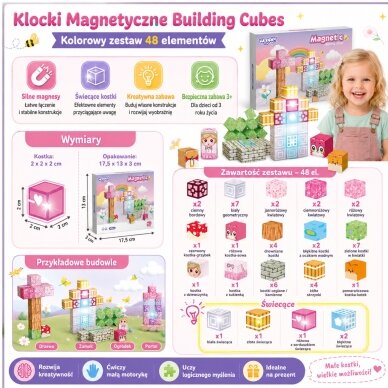Woopie magnetinės kaladėlės-kubai 48 vnt. Montessori edukacinė 3D dėlionė 5