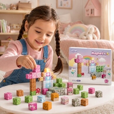 Woopie magnetinės kaladėlės-kubai 48 vnt. Montessori edukacinė 3D dėlionė 2