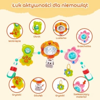 WOOPIE BABY Sensorinis lankas prie lovytės ir vežimėlio Gyvūnai Liūtas Meškiukas 3