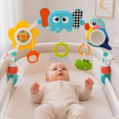 WOOPIE BABY Sensorinis lankas su žaislais lovytei ir vežimėliui Drambliukas Papūga 1