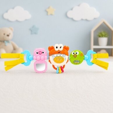 WOOPIE BABY Pakabinamas žaislas vežimėliui lovytei Sensorinis grojantis krabas veidrodėlis žuvelė 6m 2