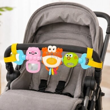 WOOPIE BABY Pakabinamas žaislas vežimėliui lovytei Sensorinis grojantis krabas veidrodėlis žuvelė 6m 1