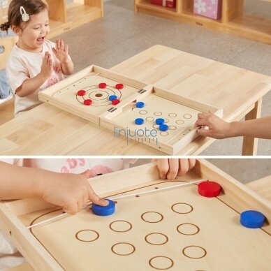 VIGA medinis vikrumo žaidimas 4in1 Stalo ledo ritulys Kerlingas Boulingas Ludo 3