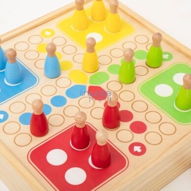 VIGA medinis vikrumo žaidimas 4in1 Stalo ledo ritulys Kerlingas Boulingas Ludo 6
