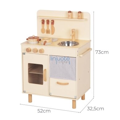 TOOKY TOY medinė smėlio spalvos virtuvėlė su priedais 4 TOOKY TOY medinė smėlio spalvos virtuvėlė su priedais 4