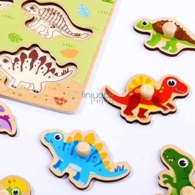 TOOKY TOY Medinės Montessori dėlionės Dinozaurai Formos 5