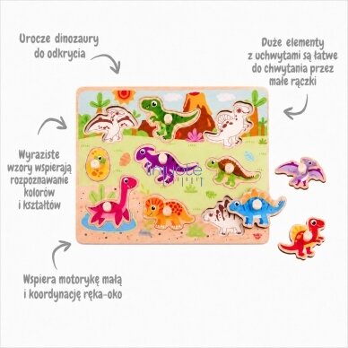 TOOKY TOY Medinės Montessori dėlionės Dinozaurai Formos 3 TOOKY TOY Medinės Montessori dėlionės Dinozaurai Formos 3