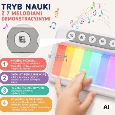 WOOPIE Vaivorykštinis sensorinis pianinas su apšvietimu ir mokymosi režimu 3+ 1 WOOPIE Vaivorykštinis sensorinis pianinas su apšvietimu ir mokymosi režimu 3+ 1