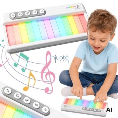 WOOPIE Vaivorykštinis sensorinis pianinas su apšvietimu ir mokymosi režimu 3+