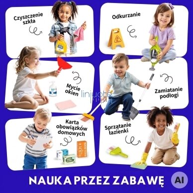 Woopie valymo rinkinys vaikams – vežimėlis, dulkių siurblys, priedai XXL 22 vnt. 1