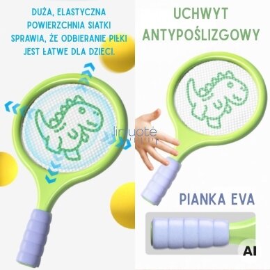 WOOPIE Badmintono ir teniso raketės su putų kamuoliuku ir plunksniuku Dinozauras 2