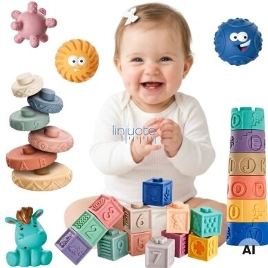WOOPIE BABY rinkinys 27 minkštų sensorinių kaladėlių WOOPIE BABY rinkinys 27 minkštų sensorinių kaladėlių