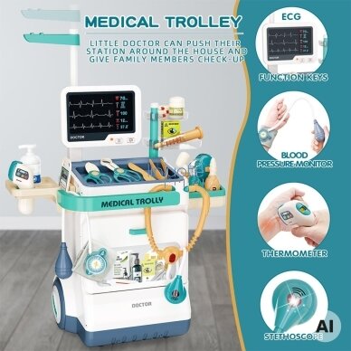 WOOPIE Gydytojo vežimėlis Rinkinys Mažasis daktaras EKG Garsas Šviesa Reguliuojamas 26 el. 7 WOOPIE Gydytojo vežimėlis Rinkinys Mažasis daktaras EKG Garsas Šviesa Reguliuojamas 26 el. 7